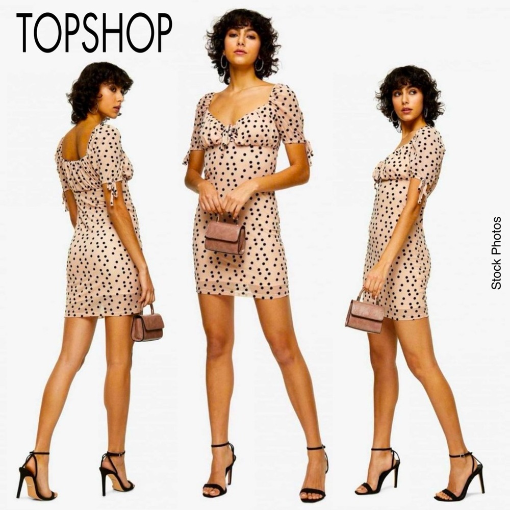 Topshop Blush Polka Dot Devore Mini Dress (10)